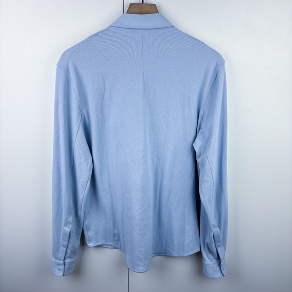 Lululemon Soft Knit Overshirt Light Blue Linen Snap Button Down Mens Medium - Picture 5 of 7